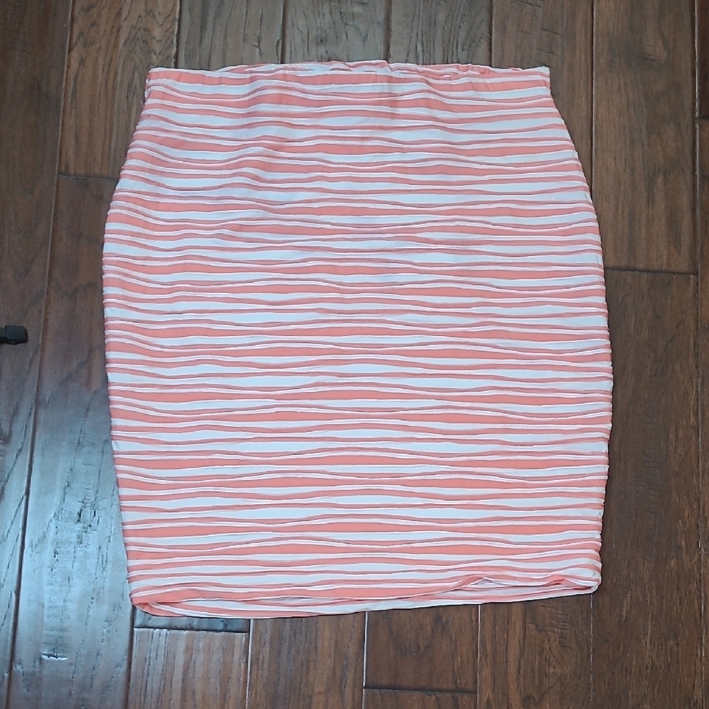 NWT Hot Gal Coral & White Textured Striped Pullon Pencil Skirt size 3X